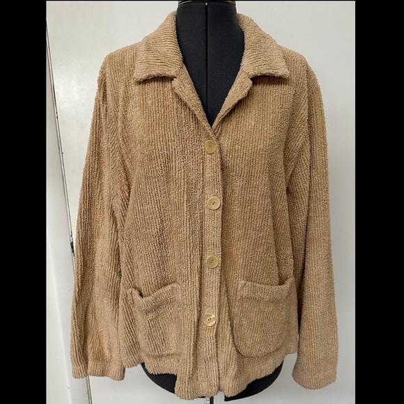 VINTAGE 1990s ONOFREY LOS ANGELES BUTTON DOWN CARDIGAN SWEATER JACKET CHENILLE M - Picture 1 of 6